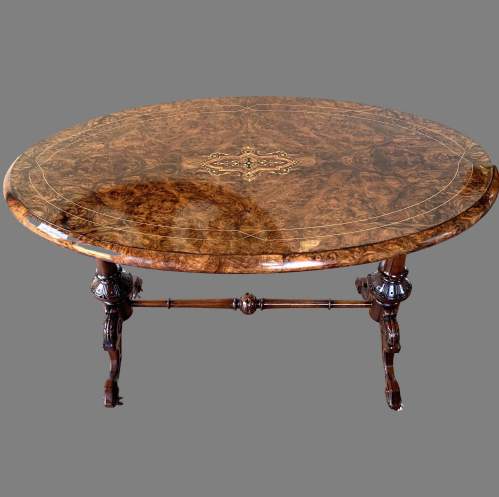 A Victorian Inlaid Burr Walnut Salon Table image-1