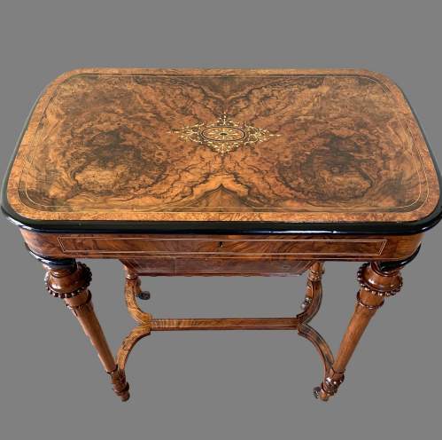 A Victorian Inlaid Burr Walnut Ladies Work Table image-1