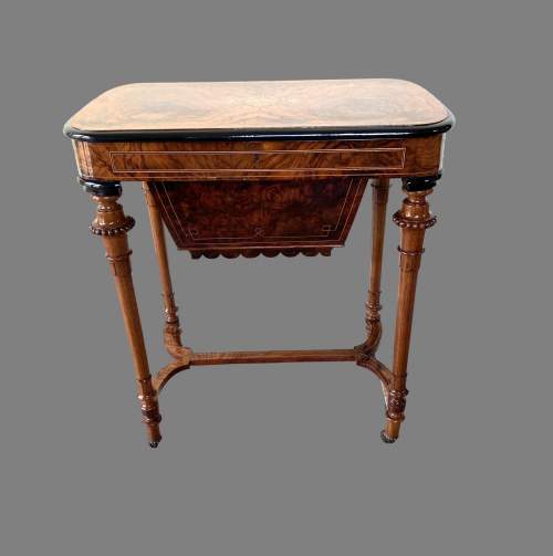 A Victorian Inlaid Burr Walnut Ladies Work Table image-2