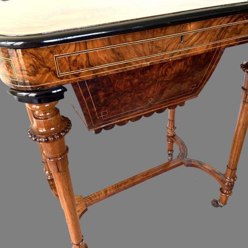 A Victorian Inlaid Burr Walnut Ladies Work Table image-3