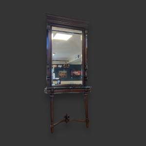 French Antique Walnut Console Table and Mirror