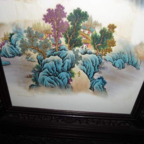 An Oriental Table Screen with Porcelain Plaque image-2