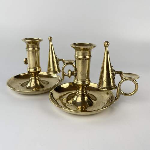 Pair of Brass Chambersticks with Pushers and Original Snuffers image-1