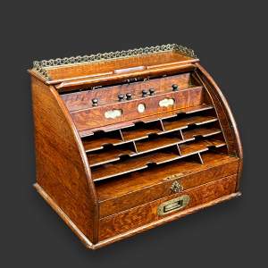 Early 20th Century Oak Tambour Top Stationery Cabinet