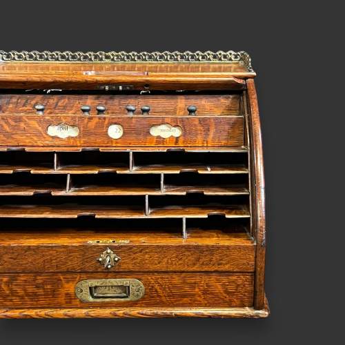 Early 20th Century Oak Tambour Top Stationery Cabinet image-4