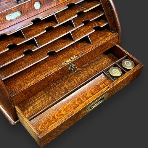 Early 20th Century Oak Tambour Top Stationery Cabinet image-6