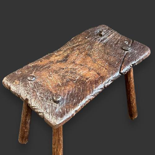 Large Early 18th Century Elm and Ash Rustic Stool image-3