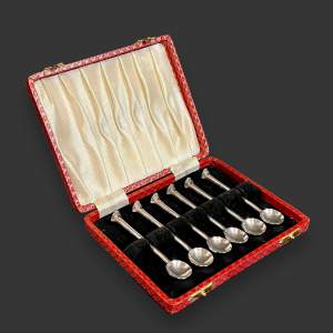 Arts and Crafts Rare Boxed Set of Six Silver Caviar Spoons