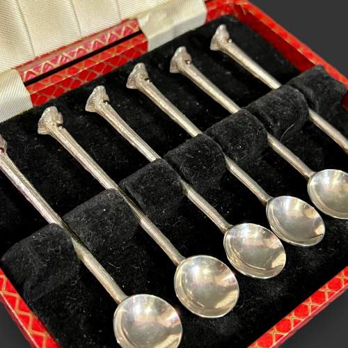 Arts and Crafts Rare Boxed Set of Six Silver Caviar Spoons image-2