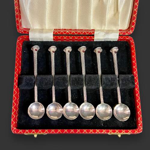 Arts and Crafts Rare Boxed Set of Six Silver Caviar Spoons image-4