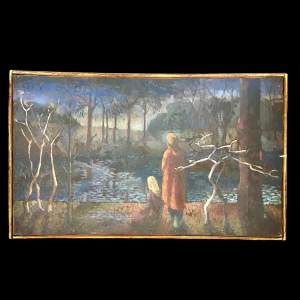 Early 20th Century Oil on Canvas Lake Scene