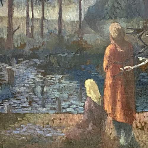 Early 20th Century Oil on Canvas Lake Scene image-2