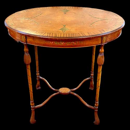 Edwardian Decorative Painted Satinwood Oval Table image-1