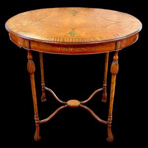 Edwardian Decorative Painted Satinwood Oval Table