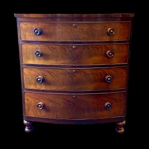19th Century Flame Mahogany Bow Fronted Chest of Drawers