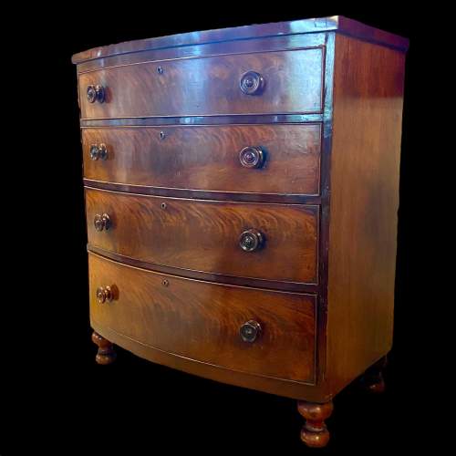 19th Century Flame Mahogany Bow Fronted Chest of Drawers image-2
