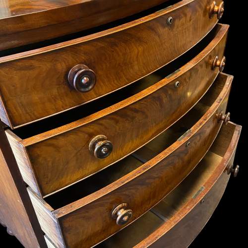 19th Century Flame Mahogany Bow Fronted Chest of Drawers image-5