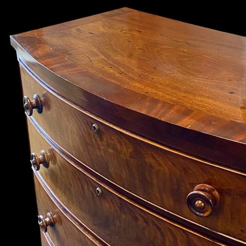 19th Century Flame Mahogany Bow Fronted Chest of Drawers image-3