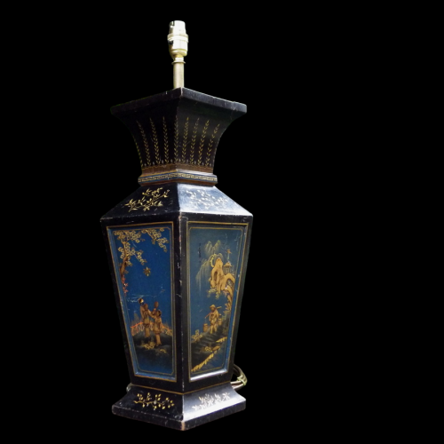 Chinoiserie 1920s Antique Hand Painted Wooden Large Table Lamp image-1