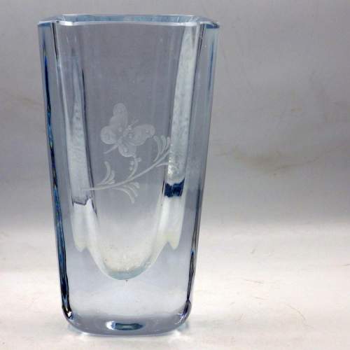 Stromberg Mid 20th Century Etched Butterfly Heavy Glass Vase image-1