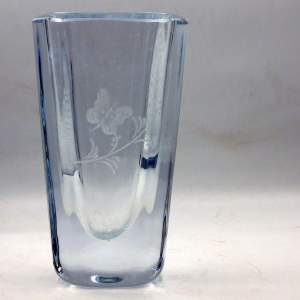 Stromberg Mid 20th Century Etched Butterfly Heavy Glass Vase