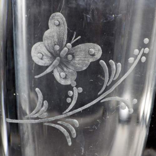 Stromberg Mid 20th Century Etched Butterfly Heavy Glass Vase image-6