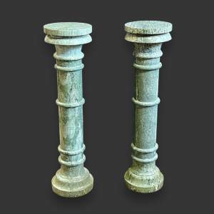 Pair of Early 20th Century Green Marble Pillar Pedestals
