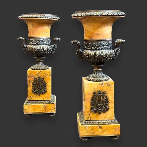 Pair of French Empire Sienna Marble and Bronze Tazza Urns image-2
