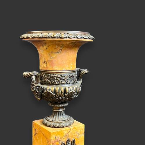 Pair of French Empire Sienna Marble and Bronze Tazza Urns image-4