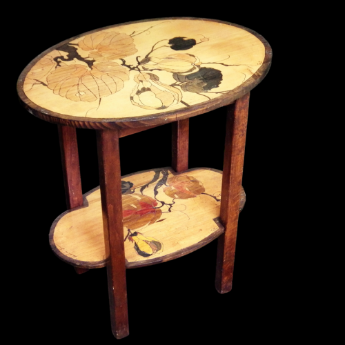 Art Nouveau Galle Marjorelle Style Pokerwork Coloured Table image-1
