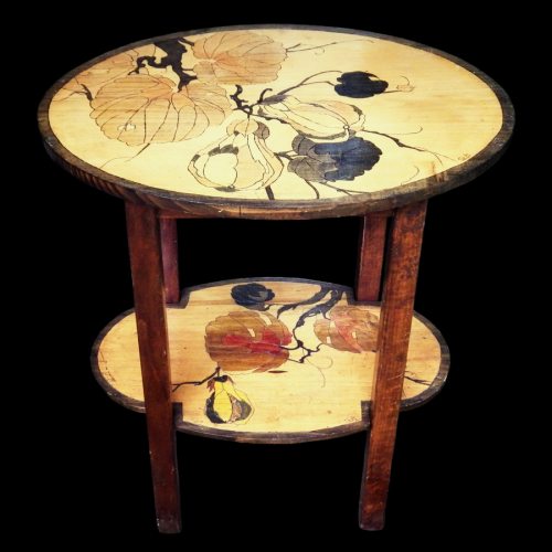 Art Nouveau Galle Marjorelle Style Pokerwork Coloured Table image-4