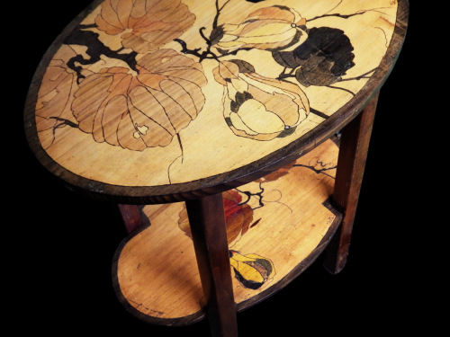 Art Nouveau Galle Marjorelle Style Pokerwork Coloured Table image-2