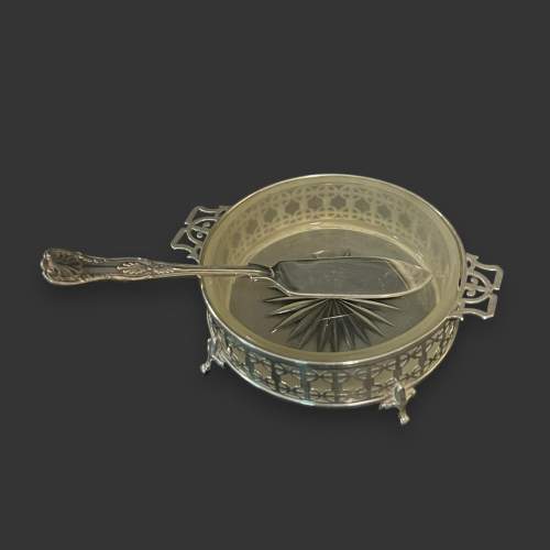 Silver and Glass Lined Butter Dish with Butterknife image-1