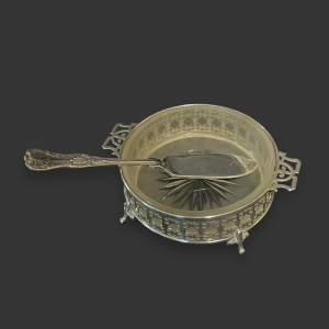 Silver and Glass Lined Butter Dish with Butterknife
