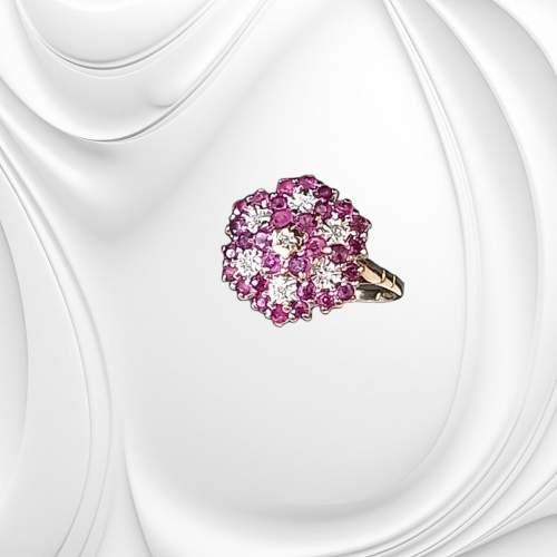 Gold Purple Sapphire Diamond Ring. London 1989 image-1