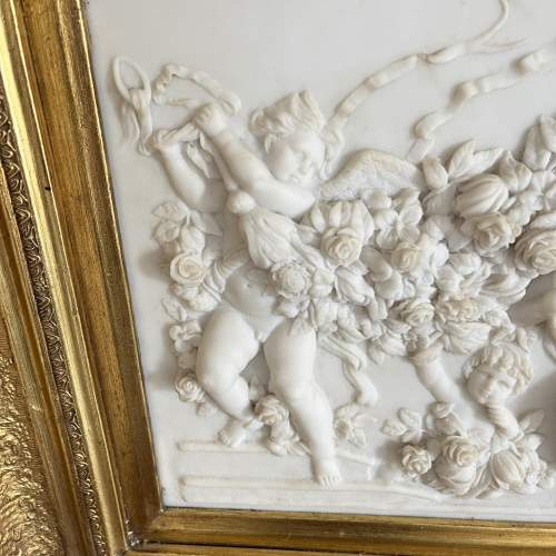 Putti Scene High Relief Wall Plaque in Wooden Gilt Frame image-2