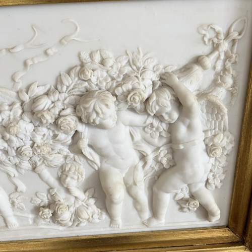 Putti Scene High Relief Wall Plaque in Wooden Gilt Frame image-3