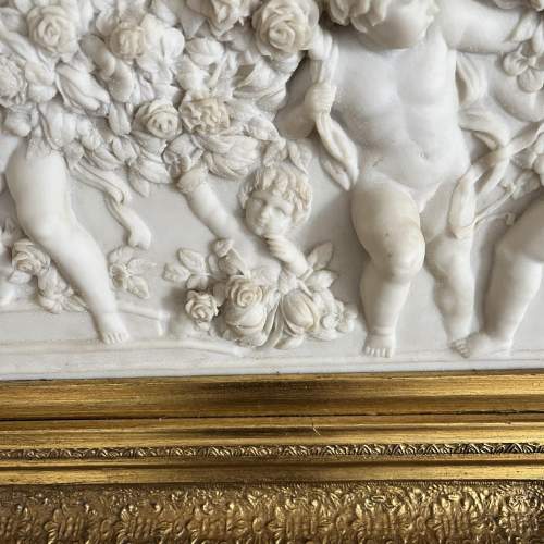 Putti Scene High Relief Wall Plaque in Wooden Gilt Frame image-4