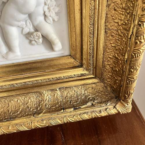 Putti Scene High Relief Wall Plaque in Wooden Gilt Frame image-5