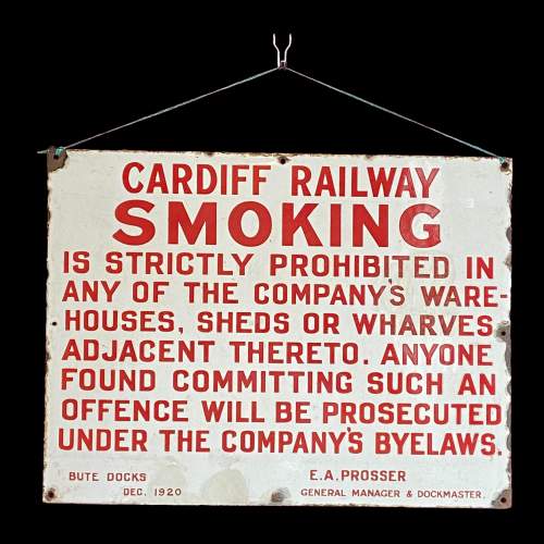 Cardiff Railway Enamel Smoking Sign image-1