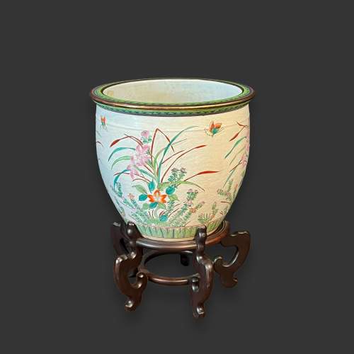 Early 20th Century Large Oriental Fish Bowl Pot image-1