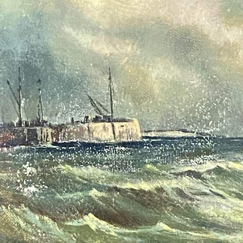 A Grey Day Seascape Oil on Canvas by Harold Webb image-2
