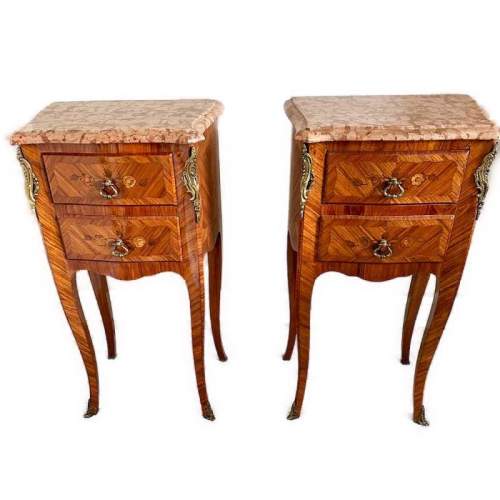 A Pair of French Marquetry Nightstands in Louis XVI Style image-1