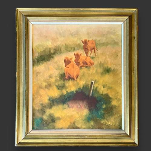 Daniel Bernhardt Rolfsted Oil on Canvas of Calves in a Meadow image-1