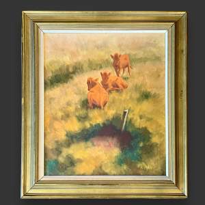 Daniel Bernhardt Rolfsted Oil on Canvas of Calves in a Meadow