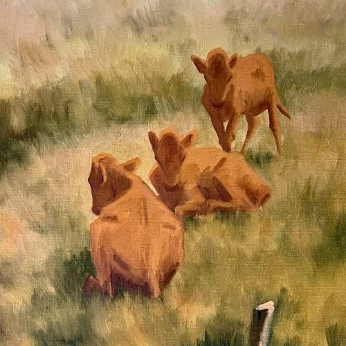 Daniel Bernhardt Rolfsted Oil on Canvas of Calves in a Meadow image-2