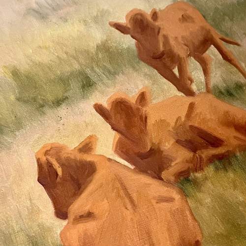 Daniel Bernhardt Rolfsted Oil on Canvas of Calves in a Meadow image-3