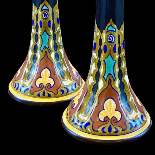 Good Pair of Dutch Gouda Art Pottery Candlesticks image-3
