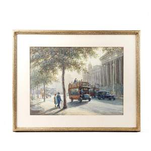 Vintage 1930s Watercolour Painting of a London Scene