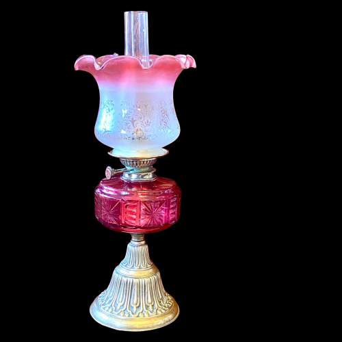 Late 19th Century Cranberry Glass Oil Lamp image-1